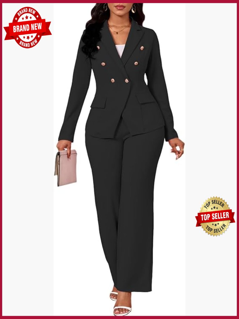 Women's 2 Piece Blazer Wide Leg Pants Suit Set Business Casual Outfit